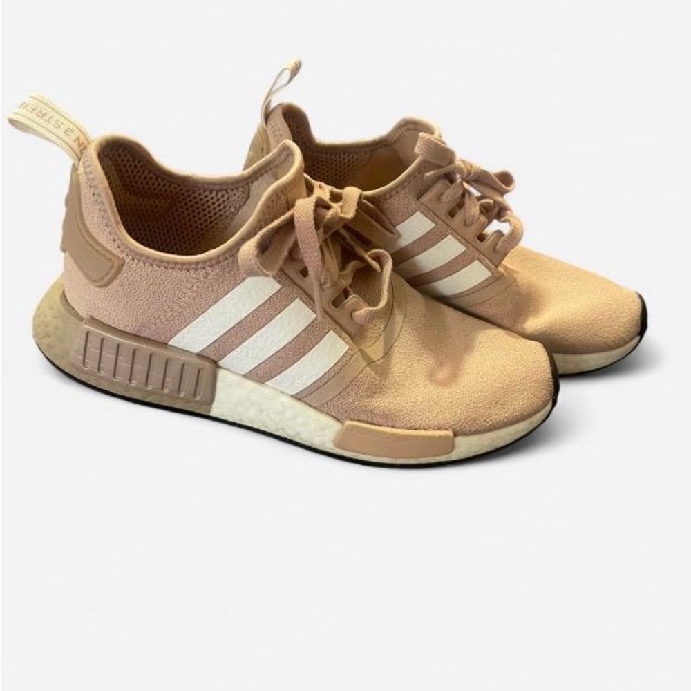 adidas NMD_R1 FV2414 Men's Athletic Sneakers Lace Up Beige White Mesh Low Top